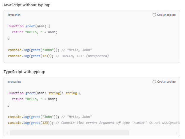 This image shows a comparison between untyped JavaScript code and typed TypeScript code, highlighting the differences in error detection