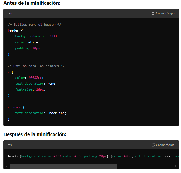 Here is the difference between a CSS file before and after minification