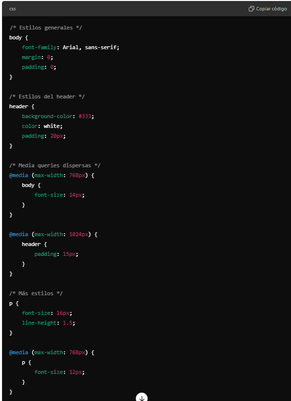 Image showing media queries without grouping