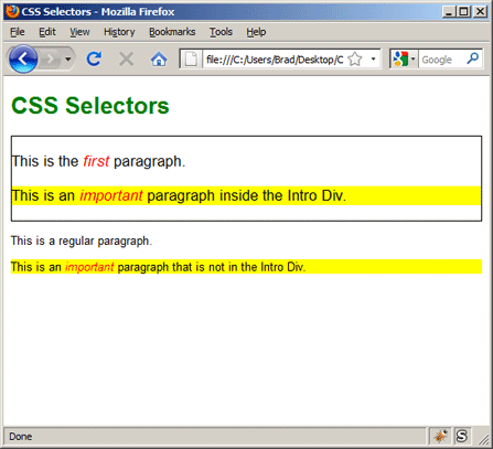 This image shows CSS selectors applied