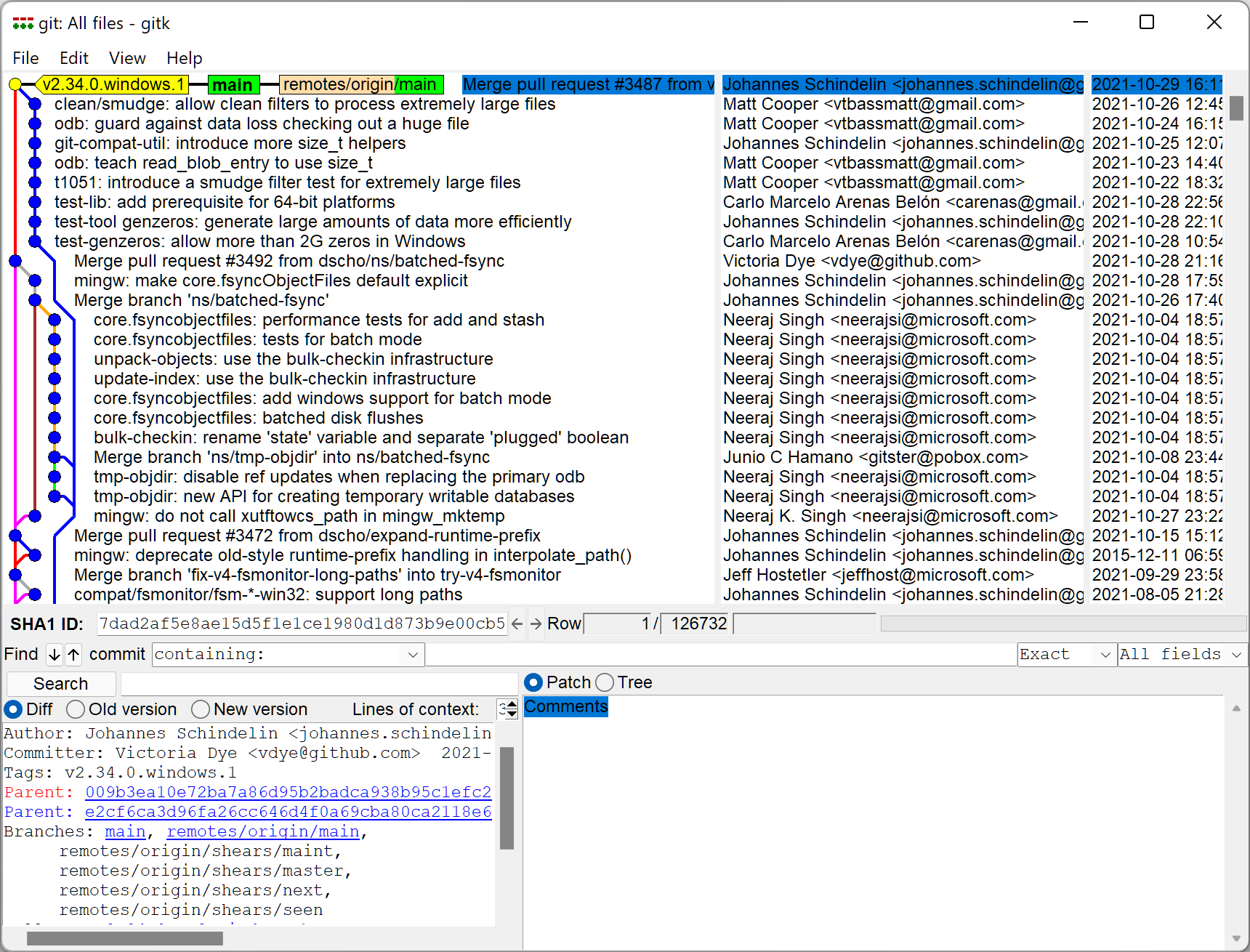 Screenshot de git en windows