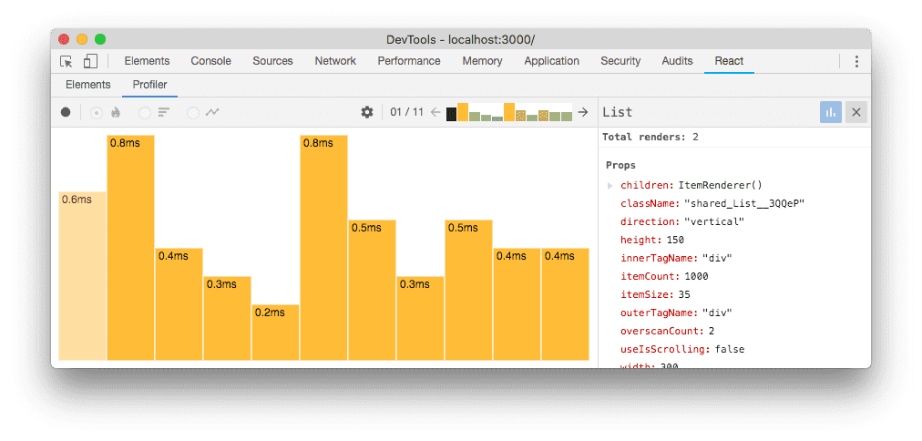 This image shows the React Profiler interface