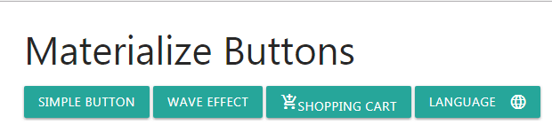 Examples of buttons created with Materialize can be seen.